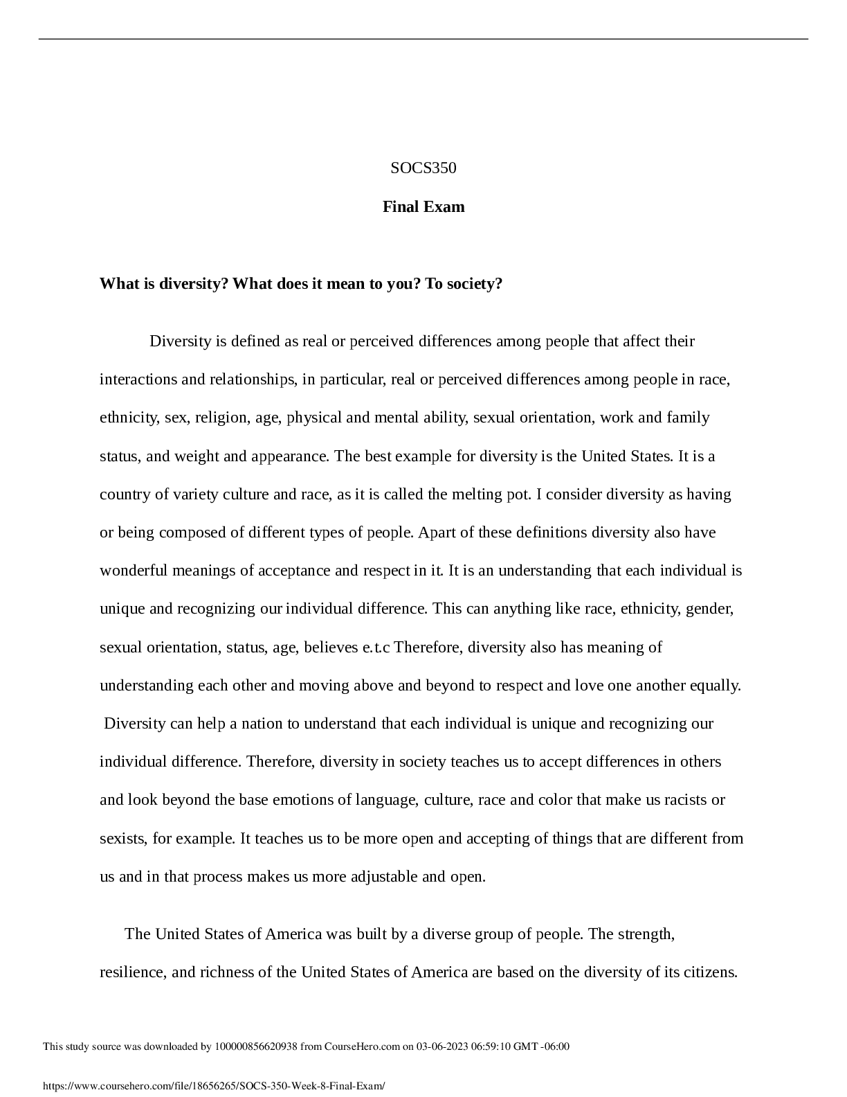 Preview image of SOCS 350 Week 8 Final Exam 2023 document